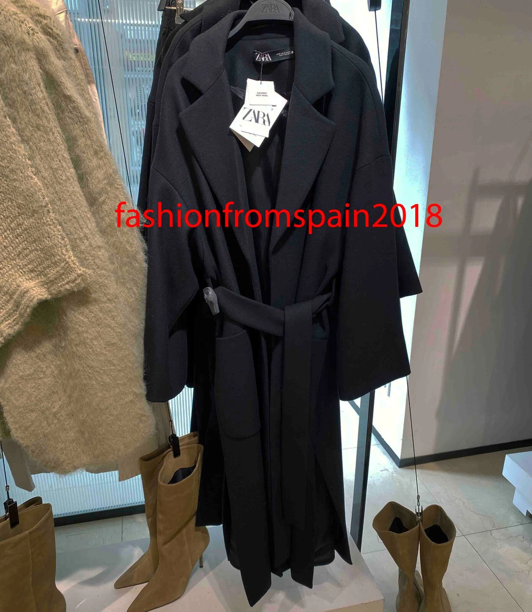 Zara black cheap belted coat