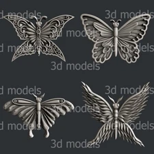 3d STL models for CNC, Artcam, Aspire, relief set butterfly