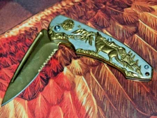 24 CARET GOLD PLATED JACKNIFE AND LEATHER WESTERN STYLE, HOLSTER