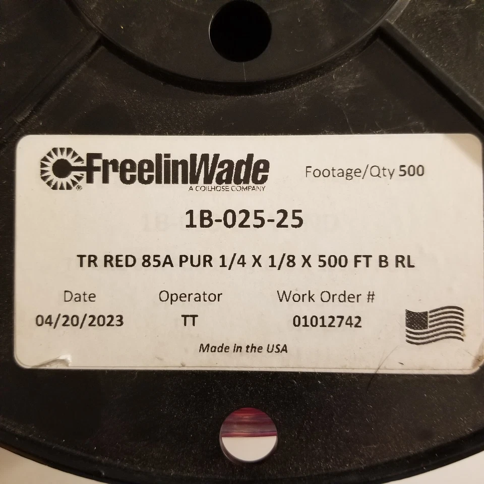 FREELIN WADE Tubing 1B-025-25 TR RED 85A PUR 1/4X1/8 X 500 FEET B RL - Image 2 of 4