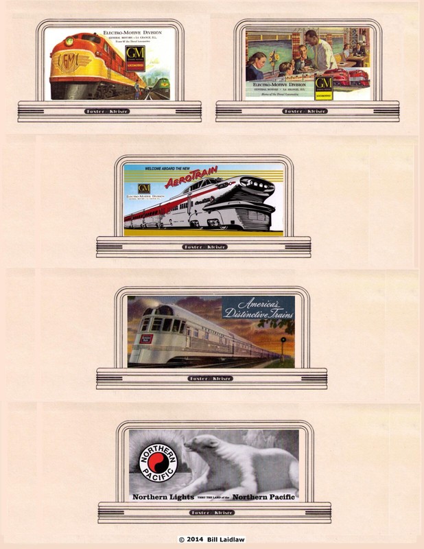 BURLINGTON / GM Aerotrain / NP Bear, N or Z scale 5 railroad billboards