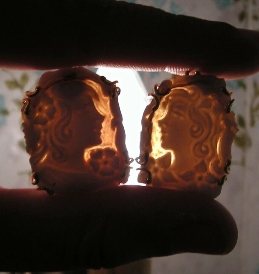 PENDIENTES CAMAFEO ITALIA HERMOSO ESTILO ANTIGUO Gema Perla Turmalina Original Foto 3 de 4