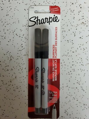 Sharpie Precision Ultra Fine, Fade/Water Resistant Permanent Markers Black 2pk
