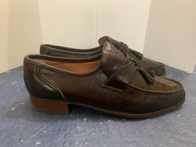 Vintage Bill Blass Men Brown Leather Slip On Loafers Shoe 