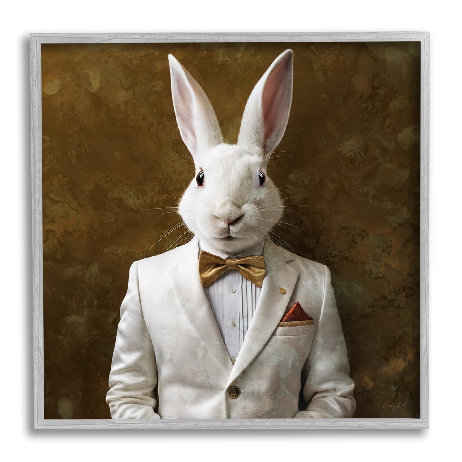 White Rabbit in Suit Framed Giclee Art by Roozbeh