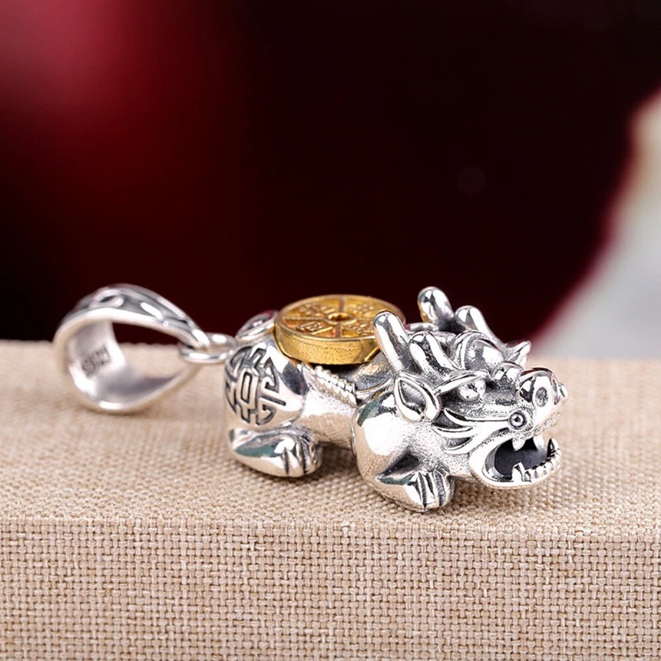 Men Real S925 Sterling Silver Pendant Lucky Bless Coin Pixiu Pendant 14-18g - Image 3 of 4