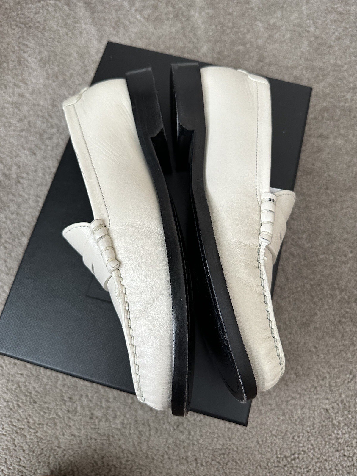 Autentici mocassini monogramma YSL Saint Laurent $845 bianchi 7 5