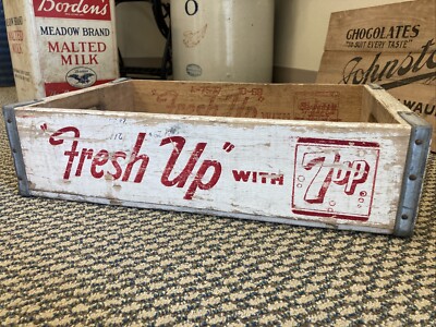 Vintage Wooden Soda Crate Seven Up 7-Up Fresh Up Osh Kosh Oshkosh Wisconsin Box