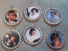 LOT OF 6 STAR WARS Bottle Cap Charms Split Rings Crafts Princess Leia Solo Luke