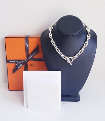 AUTHENTIC HERMES HERMÈS CHAINE D'ANCRE GM NECKLACE 29 LINKS 40.7CM SILVER - USED