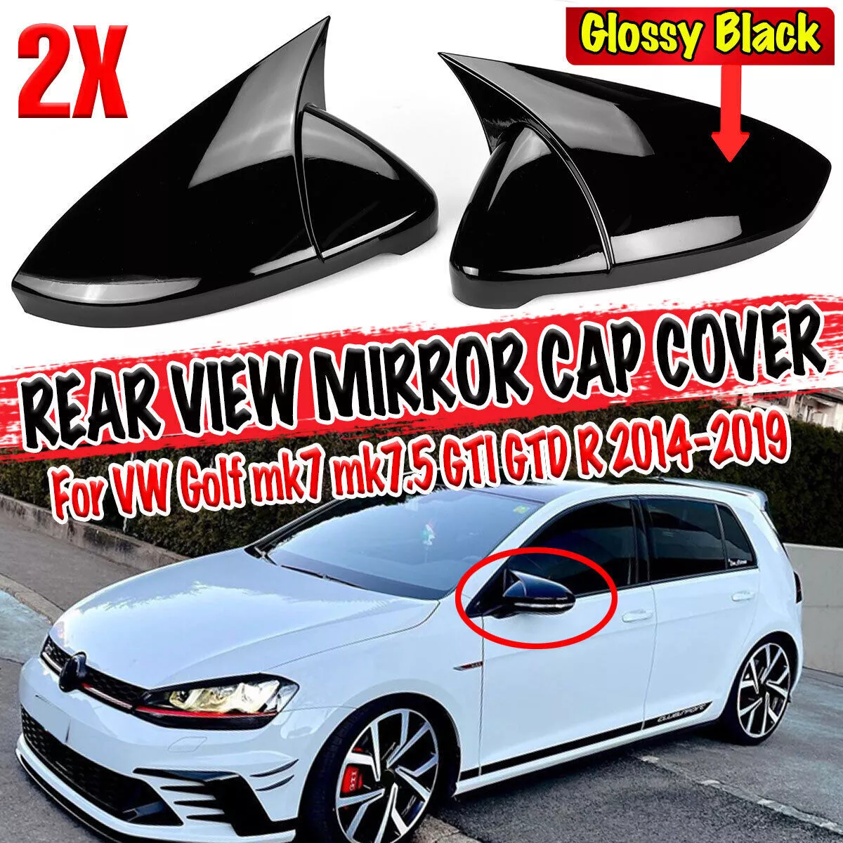 Rear Side Mirror Cover Case For VW Golf Mk7 Mk7.5 R GTI GTD 14-19