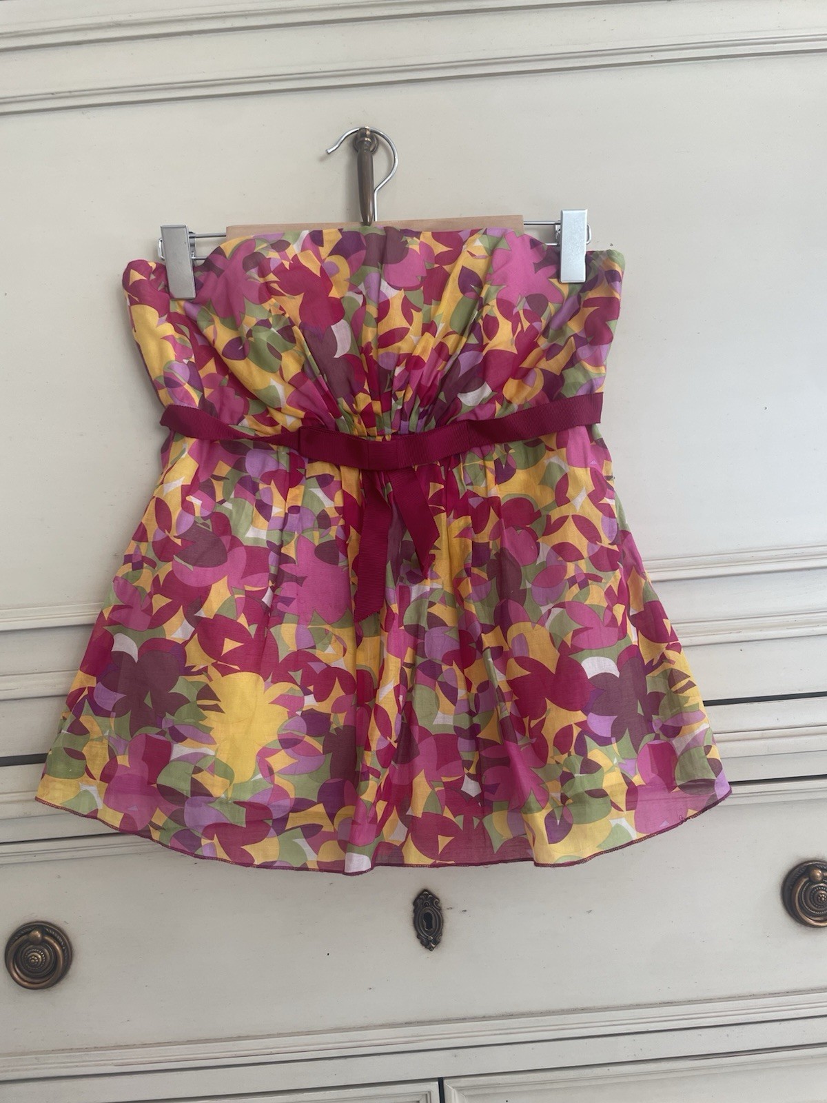 Anna Sui Anthropologie Floral Print Strapless Top Womens Size 4 Cotton Silk