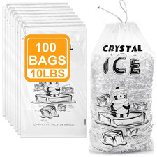 100 Pack Ice Bags with Drawstring 10 Lb Heavy-Duty Plastic Ice Bag for Ice Ma...