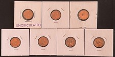 1975-81 SET OF SEVEN AUSTRALIAN ONE CENT COINS DIFFERENT YEARS - UNCIRCULATED