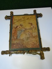 -ANCIENNE GLACE TRIPTYQUE MIROIR CENTRAL BAMBOU 2 FONDS ANIMES DECO COLLECTION D