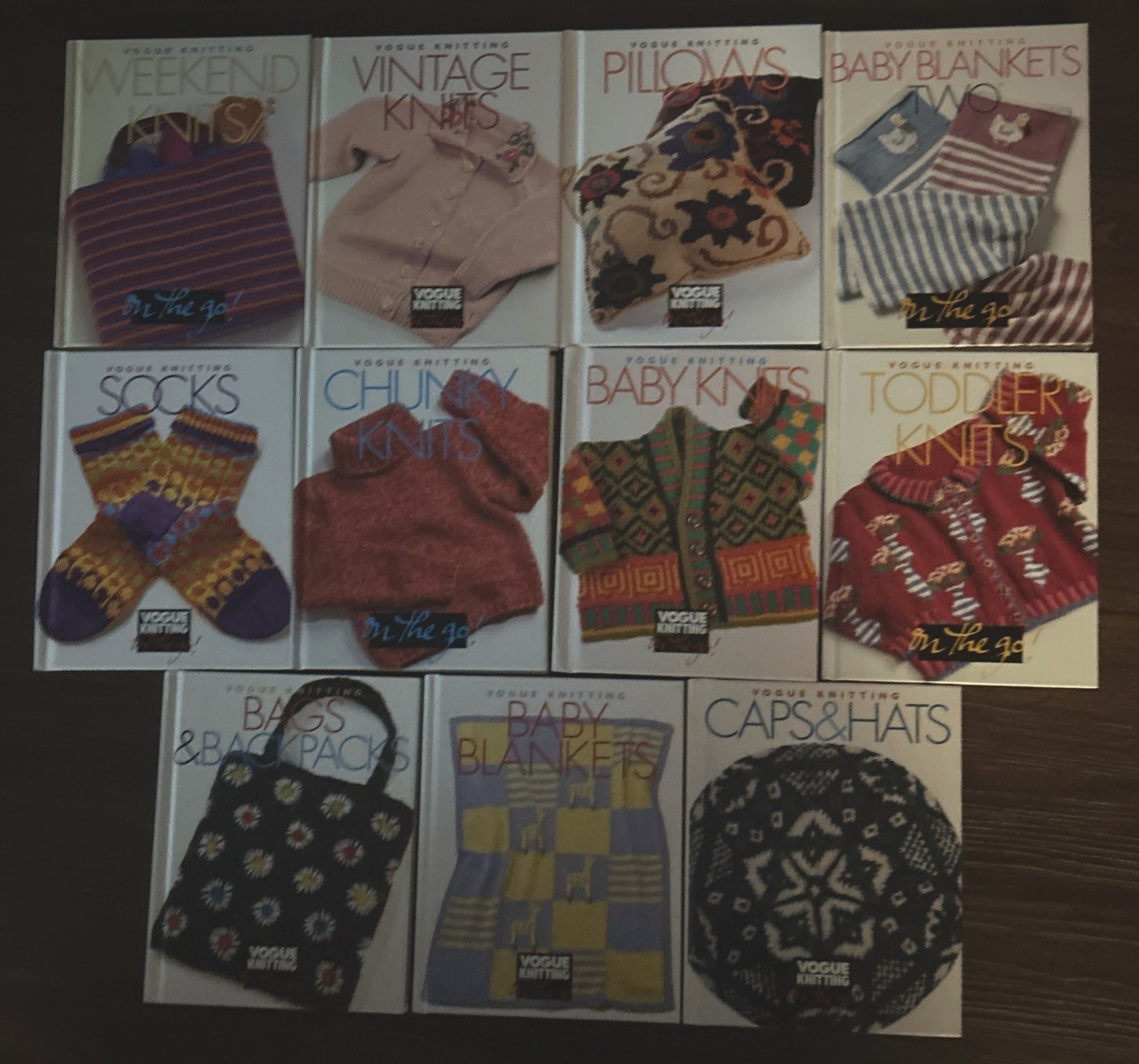 Vogue Knitting on the Go!  Lot of 11, Hardback Books (Bags, Baby, Socks, Caps)