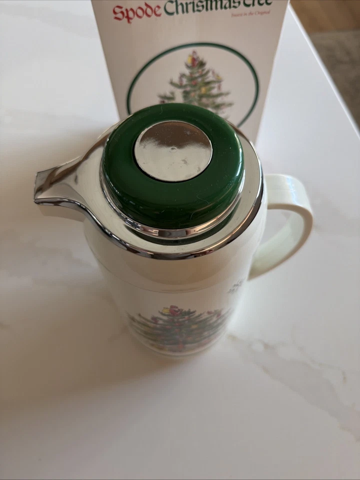 Vintage Spode Christmas Tree Thermal Carafe Thermos Pot Coffee Tea Hot Water - Image 3 of 4