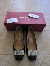 Salvatore Ferragamo Black Leather Shoes Size 5.5 US / Made In Italy - With Box