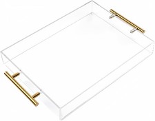 12"x12" Clear Acrylic Serving Tray With Golden Handles Sturdy Huge Capacity Acry