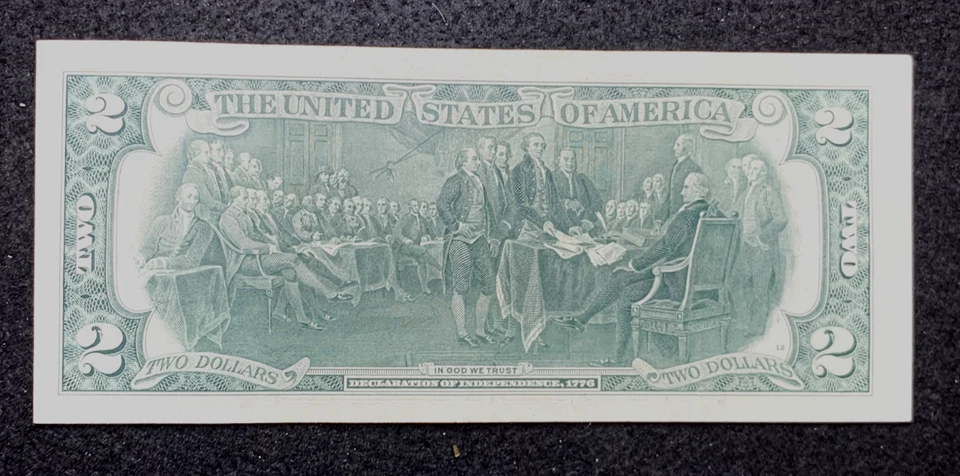 1976- US $2.00 Two Dollar Bill Alignment Error Serial# L25818357A Estate Find - Image 4 of 4