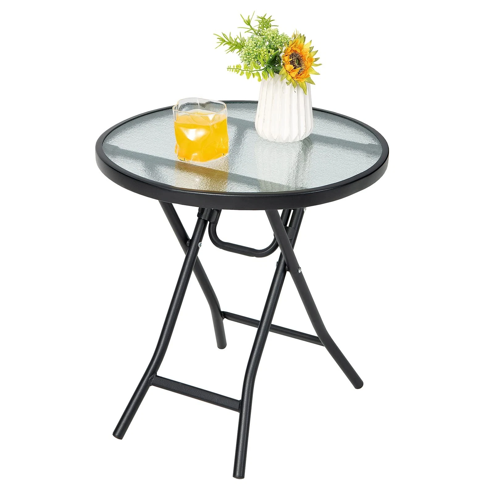 COSTWAY Tavolo Rotondo da Giardino Tavolino Pieghevole e Portatile con Telaio