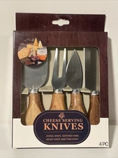 Evriholder 4-Piece Cheese Knife Set NIB SS with Wooden Handles L2012 New