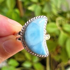 8G LARIMAR MOON RING 925 STERLING SILVER ADJUSTABLE CRYSTAL JEWELRY DOMINICAN