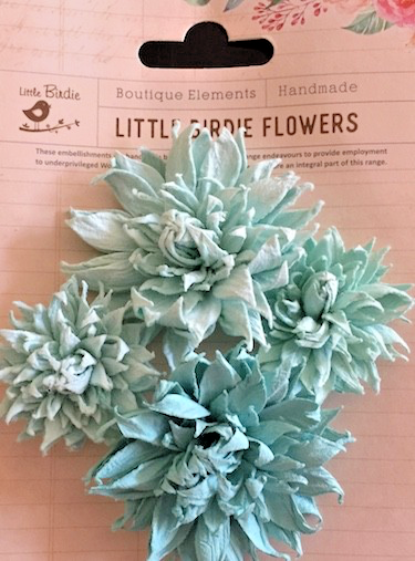 Little Birdie Chrissy Turquoise Handmade Paper Flowers 4 Pc Birthday Card Making