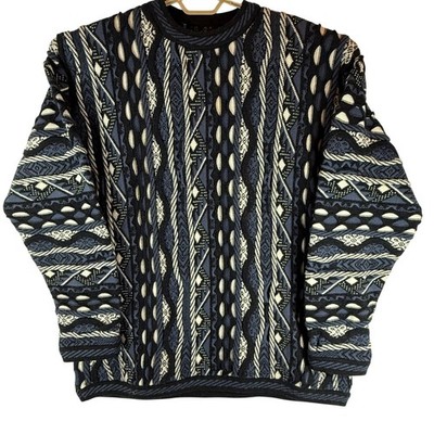 Vintage Coogi Australia Blue Black White 3D Knit Sweater Mens XXL