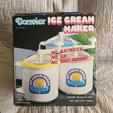 DONVIER Ice Cream Maker 2 Pint Capacity Chillfast Manual Crank Blue Yellow