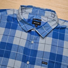 Brixton Men Plaid Short Sleeve Button Up Shirt Blue Gray XL Standard Charter Fit