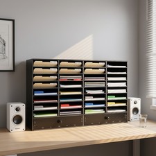PVC 32-Slots Office File Storage Shelf Organizer Desk Folders Mail Sorter Rack