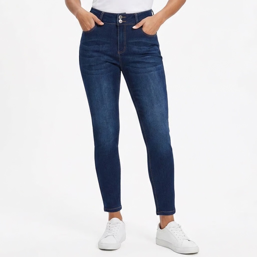 Tahari Jeans Womens 12/31 Blue Denim Cotton Stretch High Rise Pockets Skinny Leg