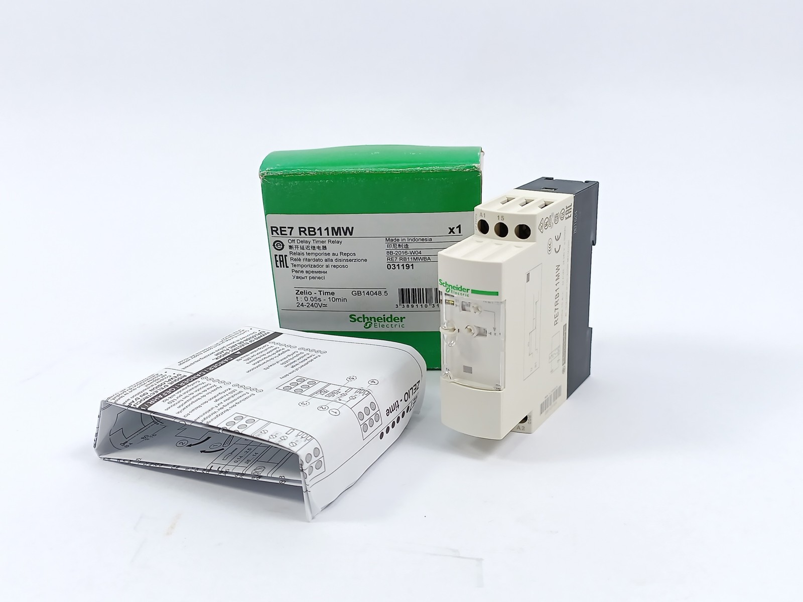 Schneider Electric RE7 RB11MW Off-Delay Timer Relay, 0.05s to 10min