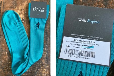 NEW NWT LONDON SOCK CO. PAIR SOCKS MENS SOCKS OCEAN BLUE LISLE COTTON M UK 8-10