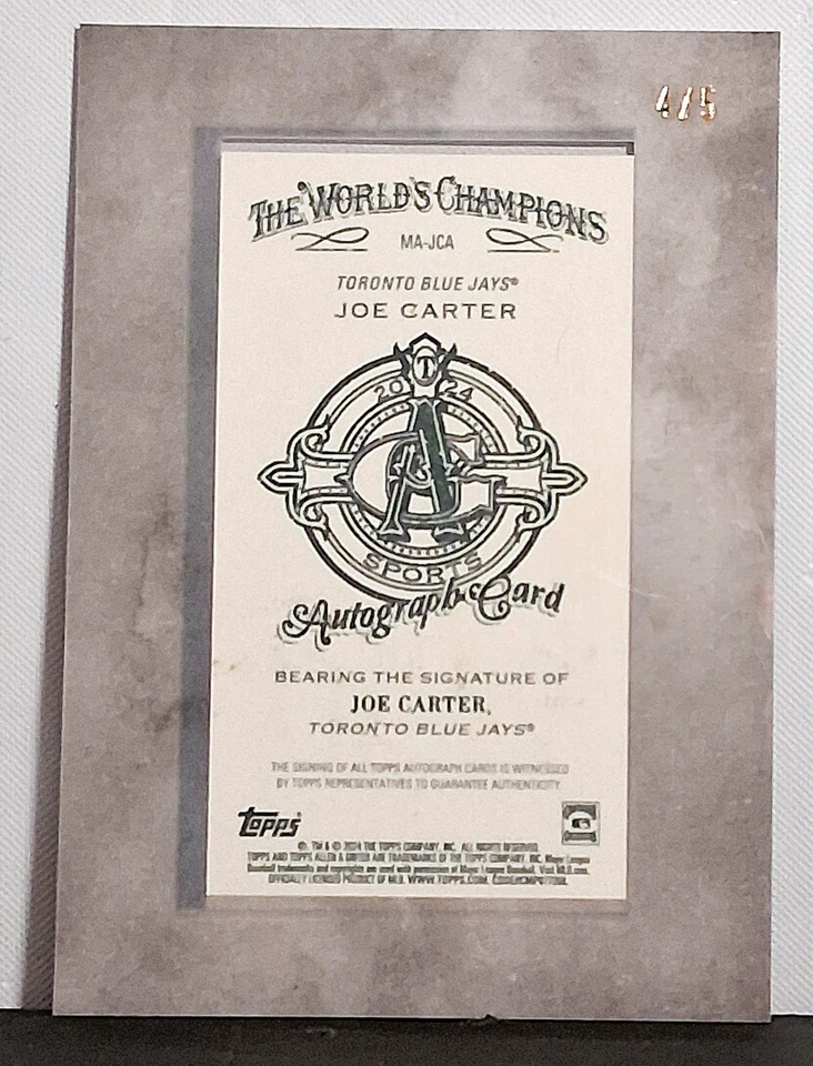 Joe Carter 2024 Topps Allen & Ginter X #MA-JCA marco plateado tinta dorada 4/5 Foto 3 de 4