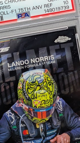 PSA 10 2025 Topps Chrome F1 LANDO NORRIS BLACK 75th Anniversary HELMET #/75 GEM