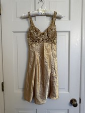 Vintage Victoria's secret gold Babydoll slip dress Size XS Satin Lace Detail Y2k