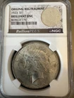 1923 Silver Peace Dollar "Original Bag Fragment" S$1 - NGC Brilliant UNC