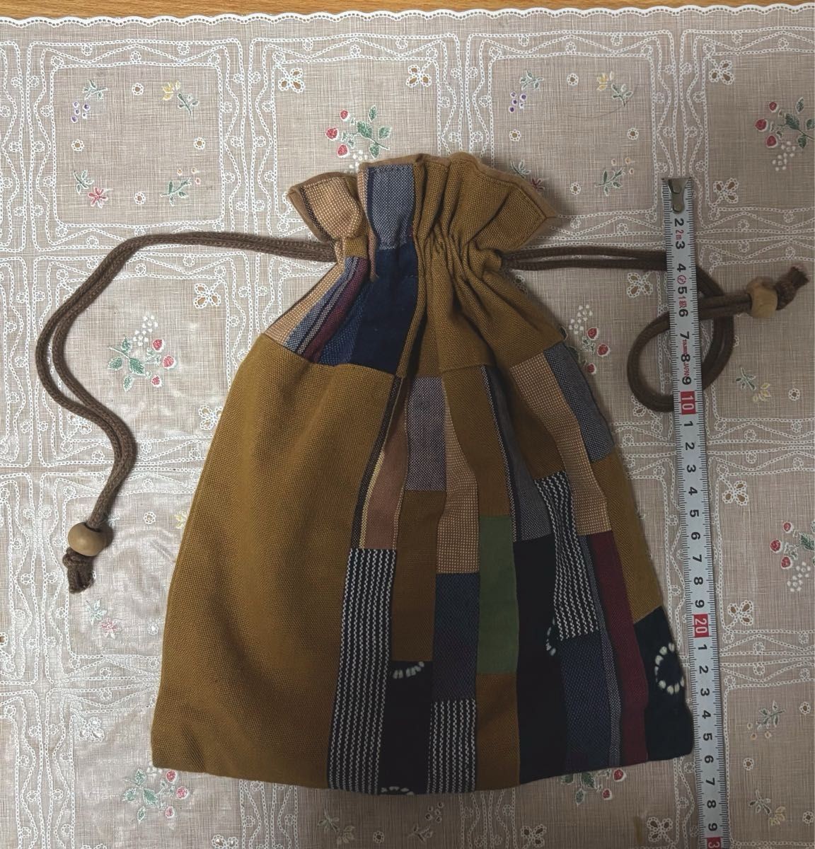 Japanese pattern drawstring bag patchwork lining - image 5