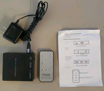 3 Ports 1080P HDMI Switcher with PIP IR Remote Control For 4K HDTV DVD Players