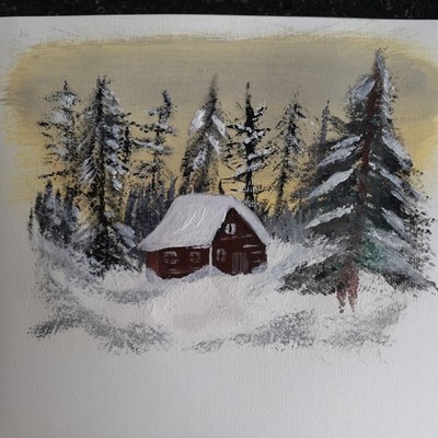 Original Winterhütte Gemälde