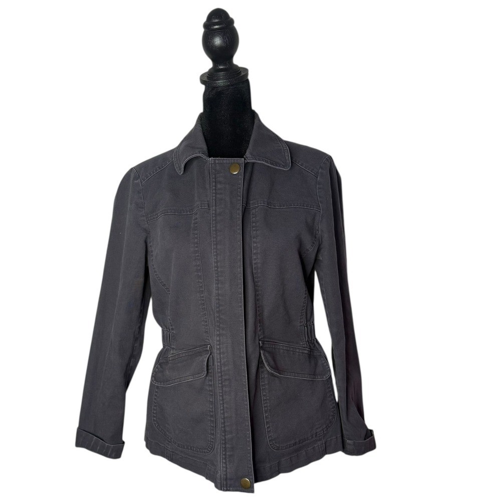LOFT Utility Jacket Gray Faded Distressed Grunge Cargo Size M Petite Cotton
