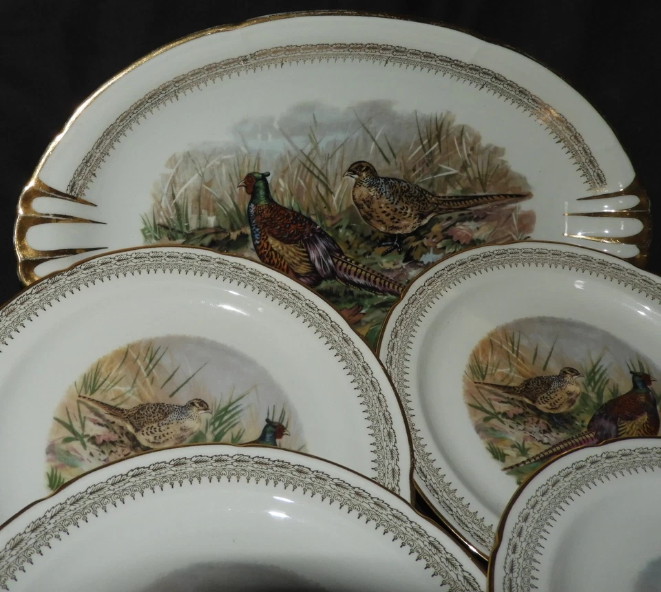 Porcelaine de Vierzon : x7 assiettes + 1 grand plat décor GIBIER DE CHASSE - Photo 4/4