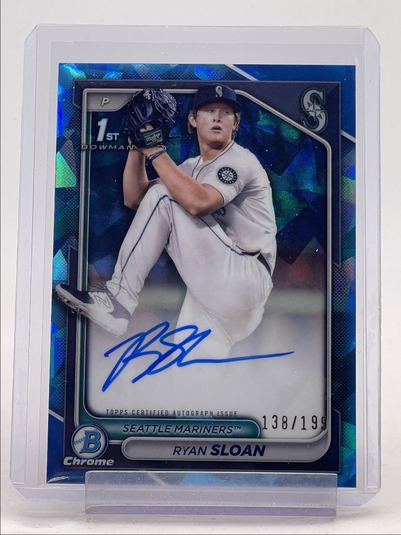 RYAN SLOAN 2024 BOWMAN CHROME 1ST SAPPHIRE REFRACTOR MARINERS AUTO /199 Q3735