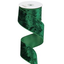 Green Velvet Wired Ribbon 2.5 Inch Crushed Christmas 10 Yards Wreath Decor