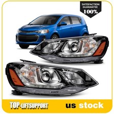 2Pcs Pair Black Headlights Assembly For 2017-2020 Chevrolet Sonic Black Housing