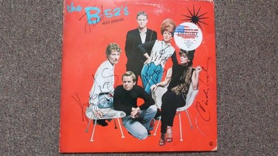 4 ORIGINAL SIGNIERTE Autogramme der Gruppe THE B-52'S auf Tasche LP 33T 1980