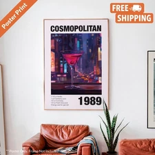 Cosmopolitan Cocktail Recipe Print: Vintage Bar Cart Fine Art Poster