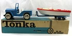 c1965 Tonka 516 Jeep Runabout Boat Trailer Toy Pressed Steel w Box Original Set